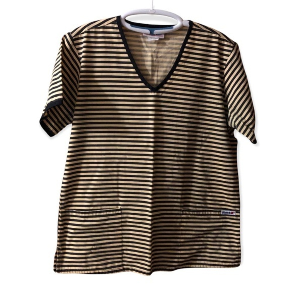 Best Medical Scrub Top Women’s‎ Size Med Pocket Stripes Pull Over V Neck